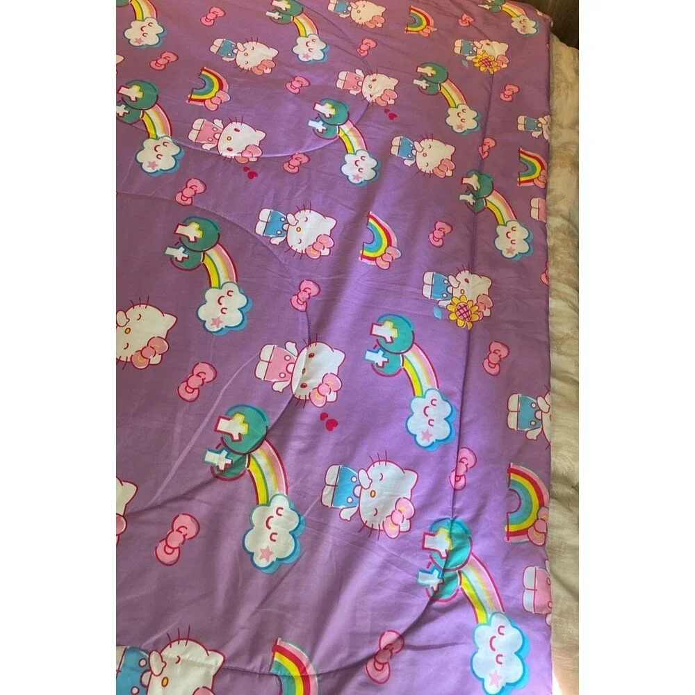 Sanrio Hello Kitty Purple Rainbow and Clouds Twin Comforter Reversible Pink